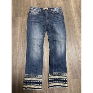 Driftwood Colette Embroidered Cuff Straight Leg Jeans Blue W28 L26